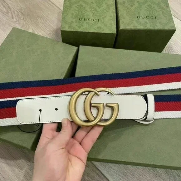 NWOT Authentic Gucci Red/White/Blue Canvas Web Double G Belt Size 105 - Picture 2 of 4
